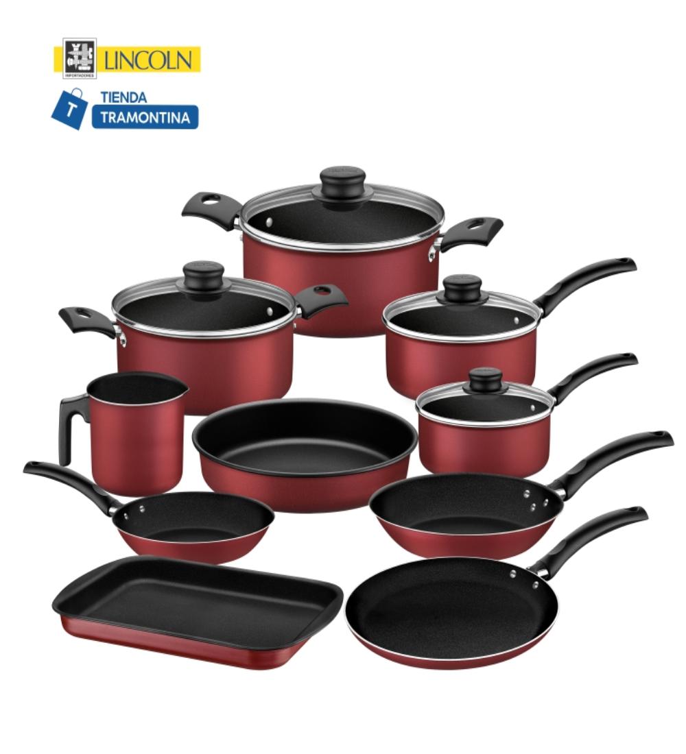 BATERÍA TURIM TRAMONTINA ROJO 10 PIEZAS